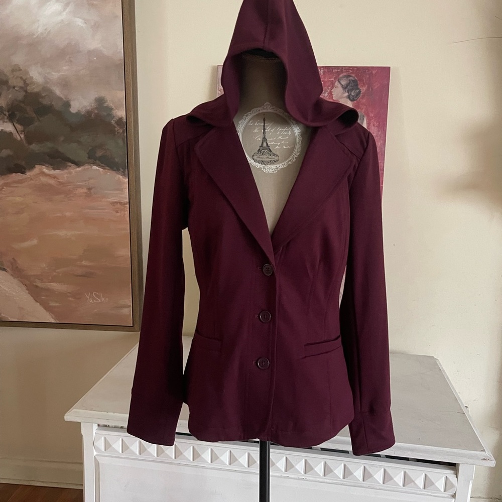 Linea by Louis Dell'Olio Burgundy Hoodie Blazer - Picture 4 of 5
